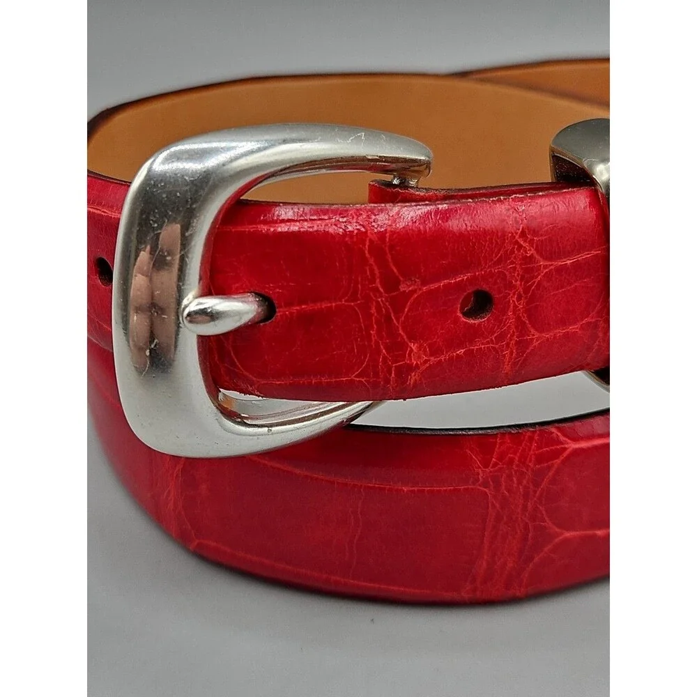 Louisiana Alligator Red Leather Mens Tapered Belt Handcrafted In USA Size 31